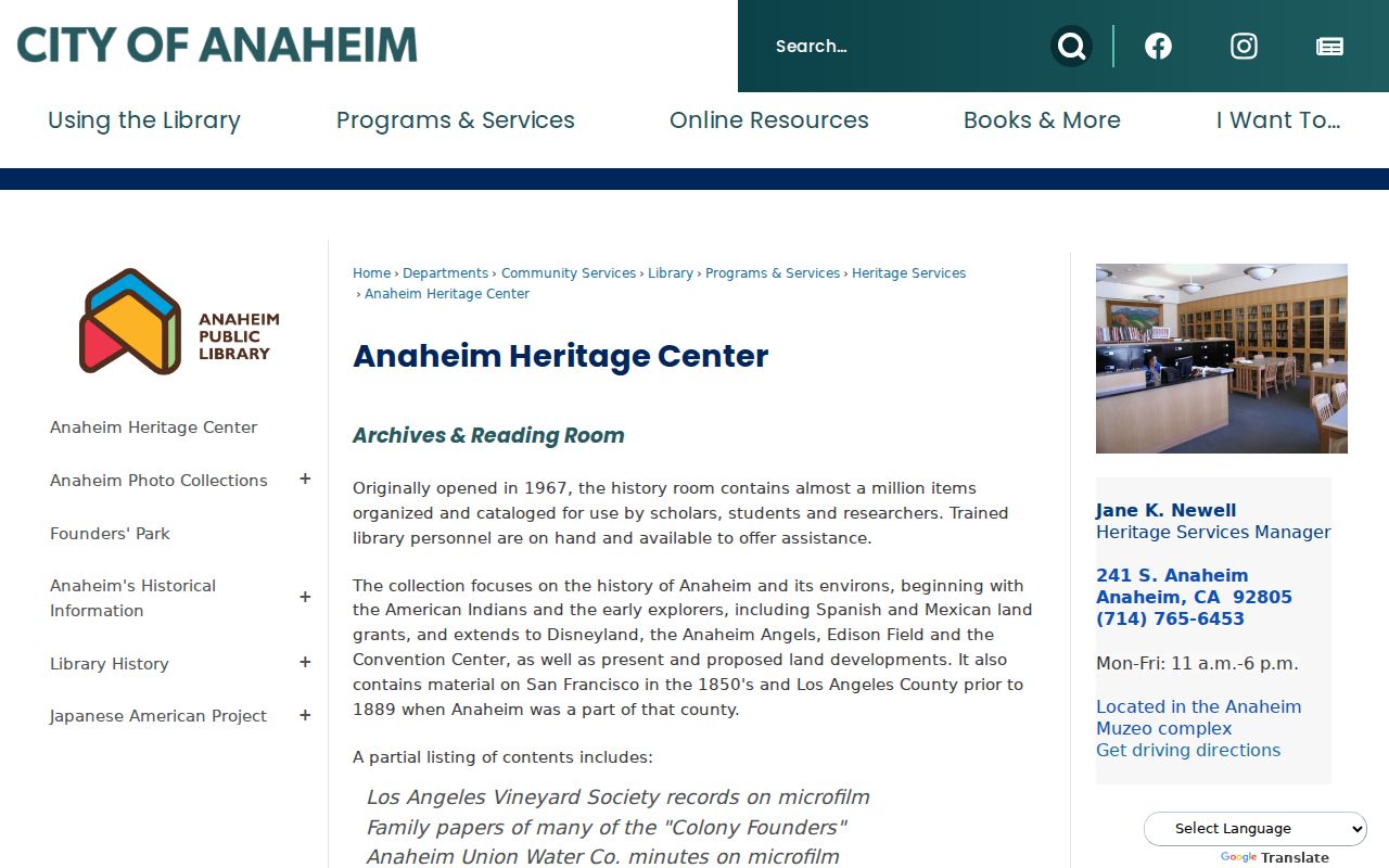 Anaheim city directory Heritage Center local history