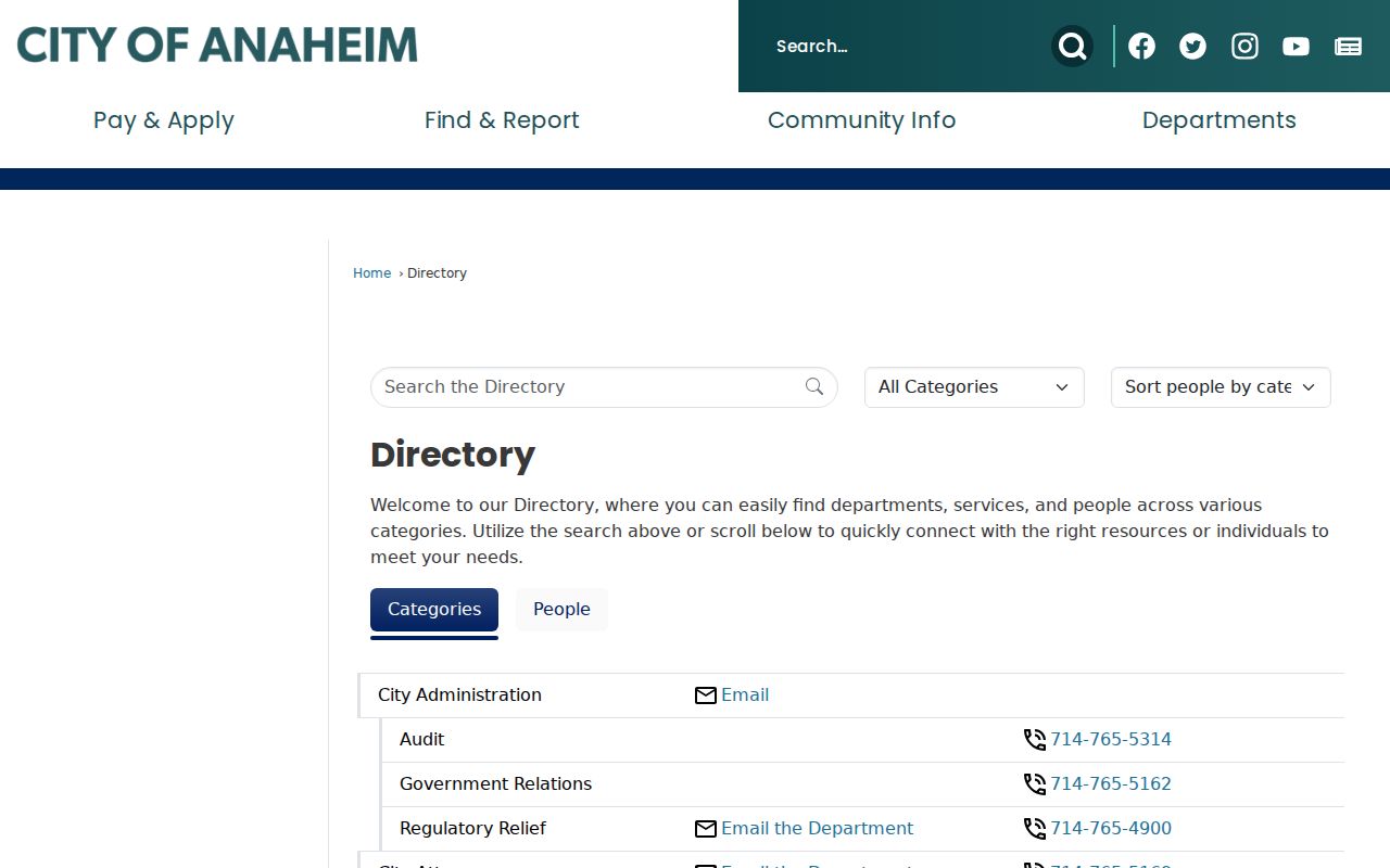 Anaheim neighbors city staff directory resource