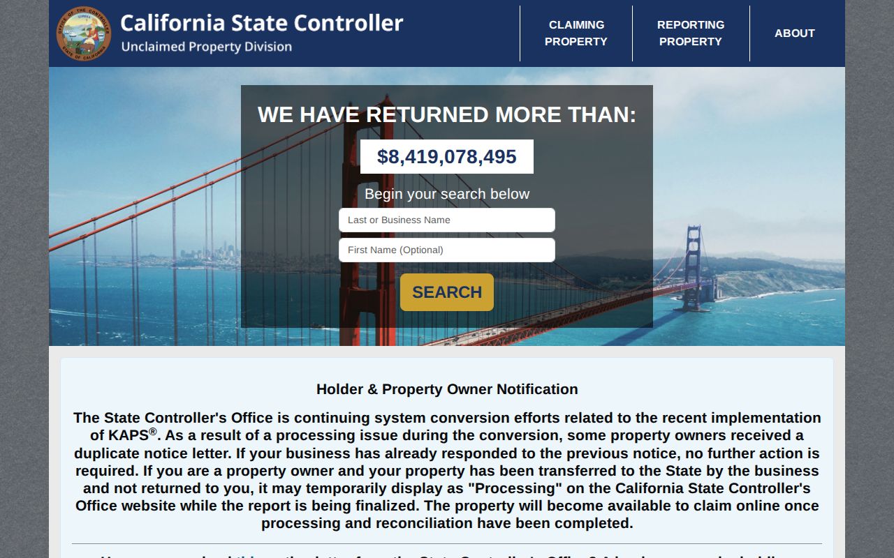 Anaheim resident lookup California unclaimed property search
